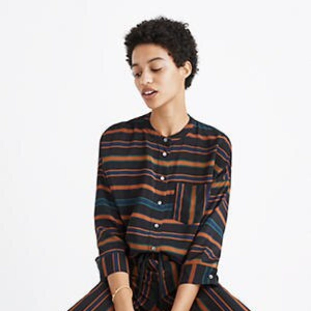 MADEWELL Silk Clermont Stripe Shirt M